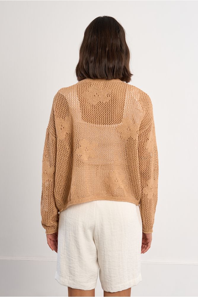 Fine knit cardigan with floral details