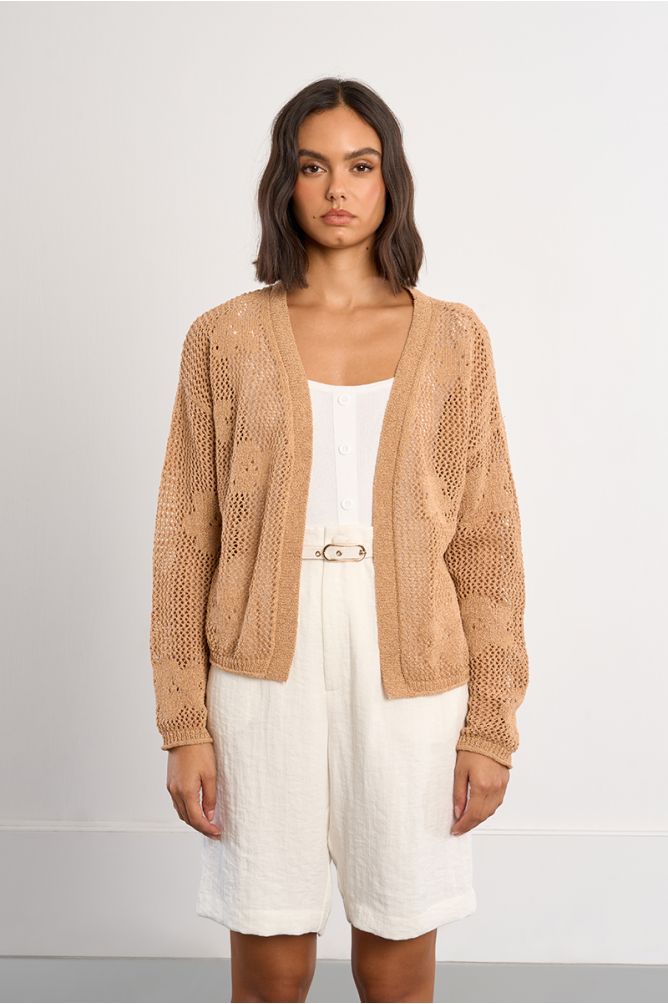 Cardigan en maille fine avec détails fleurs