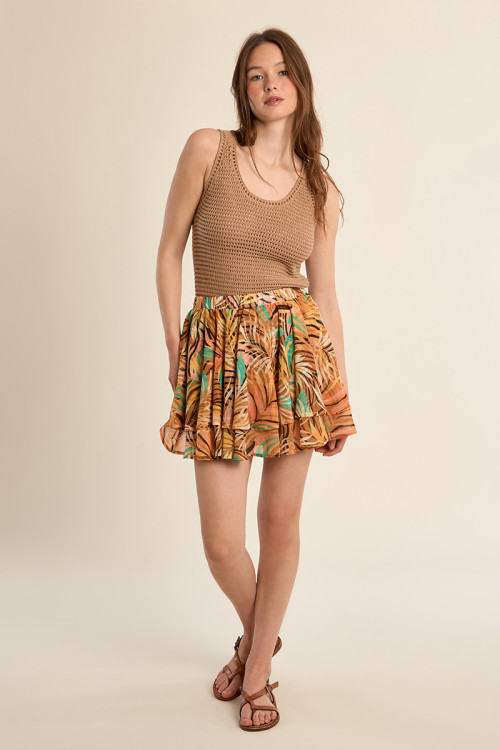 Printed mini skirt with ruffles