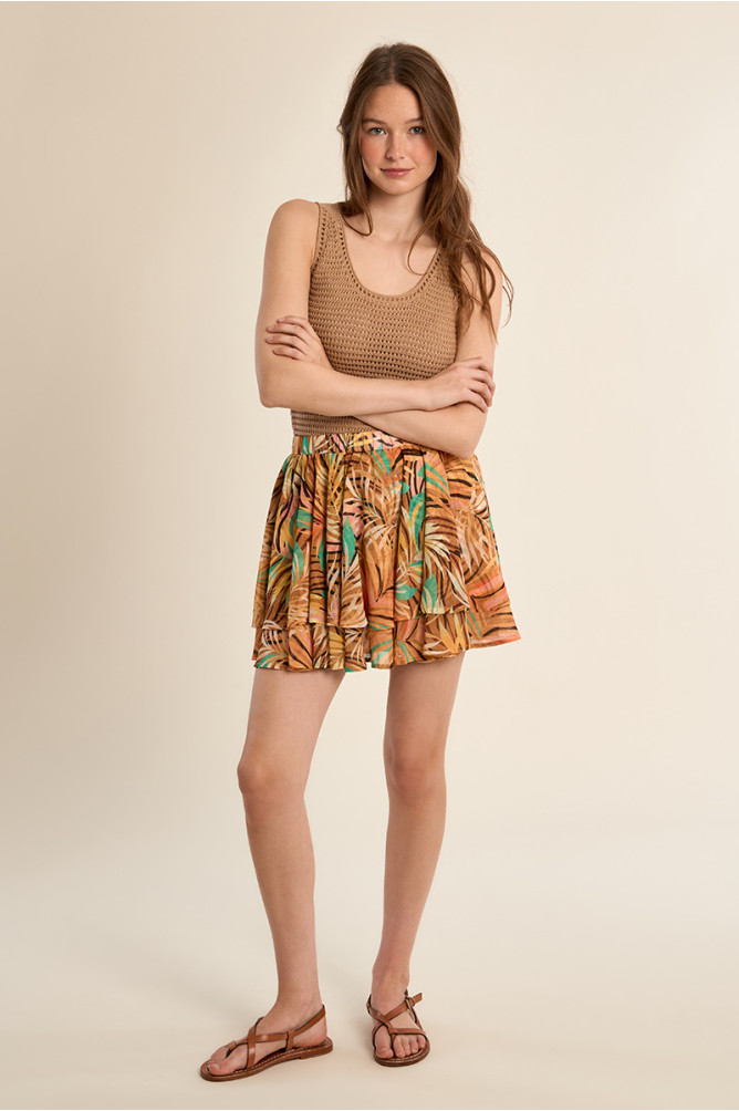 Printed mini skirt with ruffles