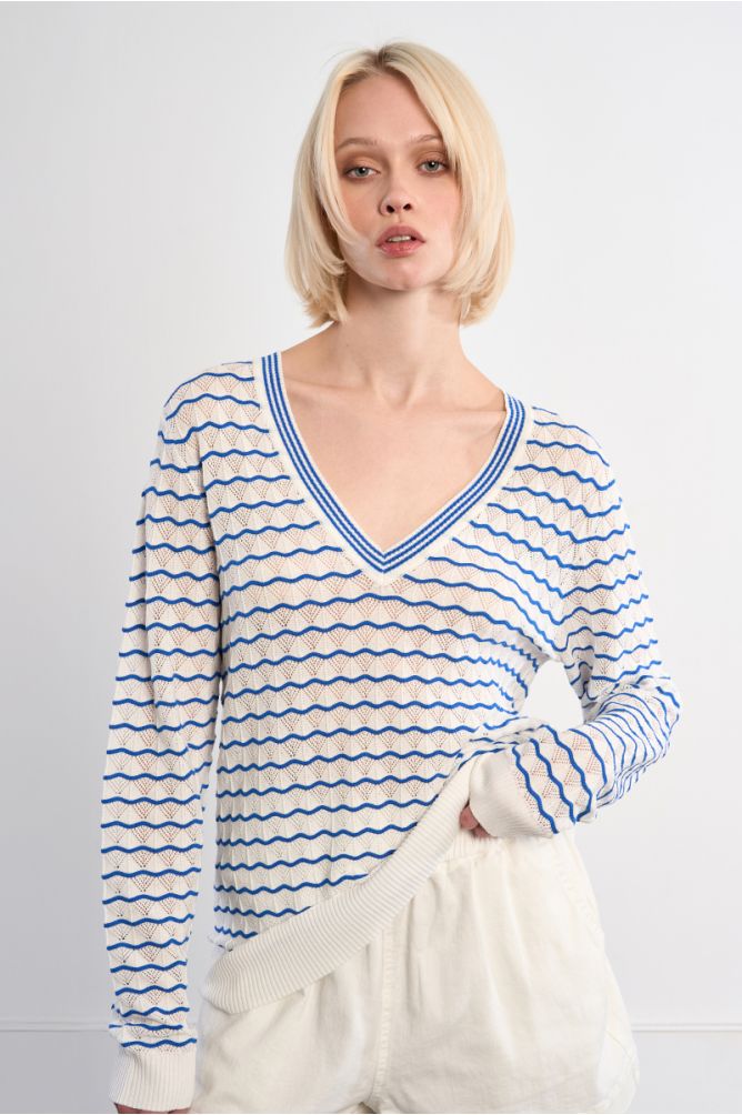 Striped V-neck knit