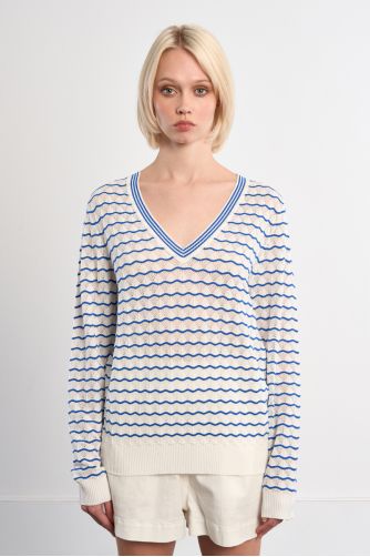 Striped V-neck knit