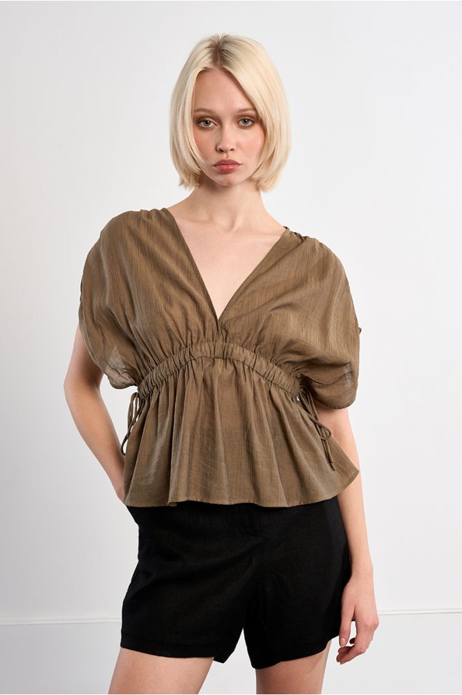 Flowing top with drawstrings