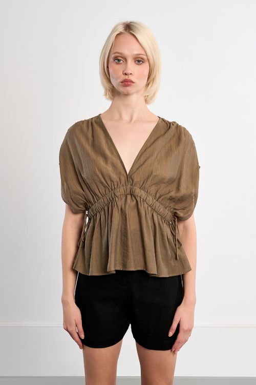 Flowing top with drawstrings