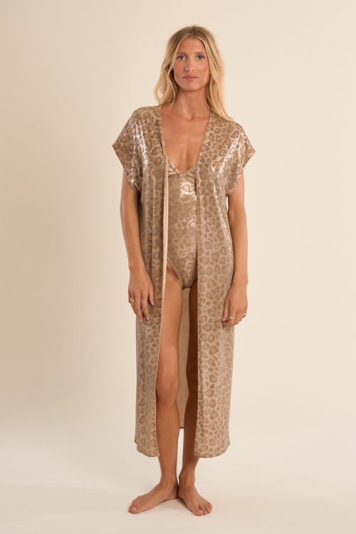 Gilet de plage long, imprimé léopard