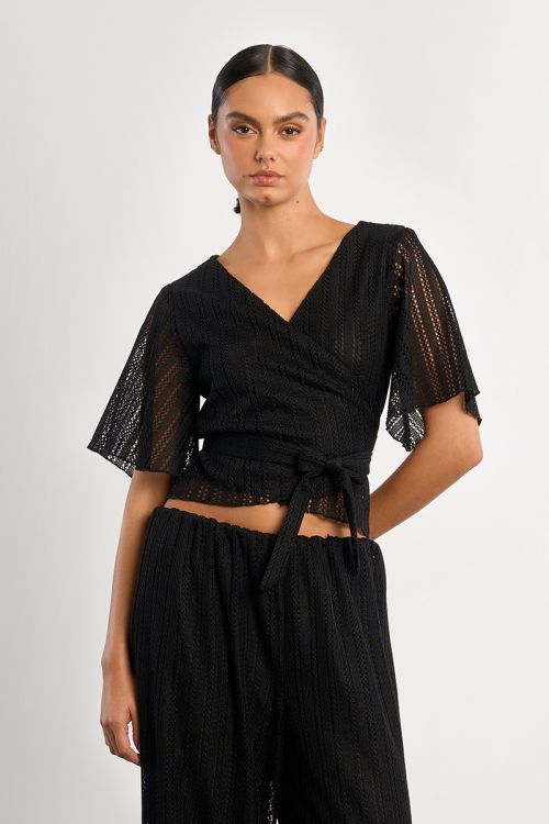 Openwork wrap top