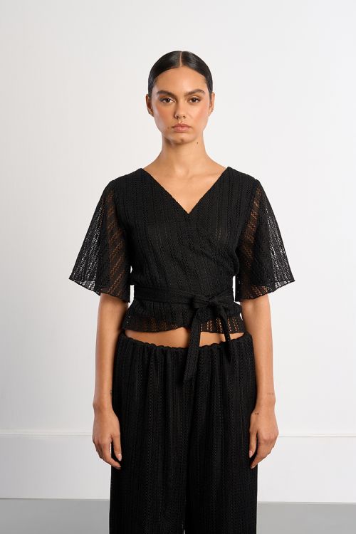 Openwork wrap top