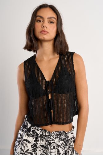 Cropped top in openwork knit