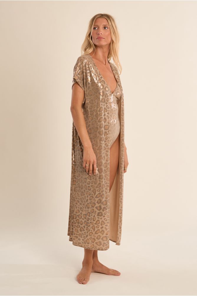 Gilet de plage long, imprimé léopard