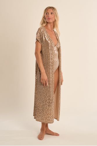 Gilet de plage long, imprimé léopard