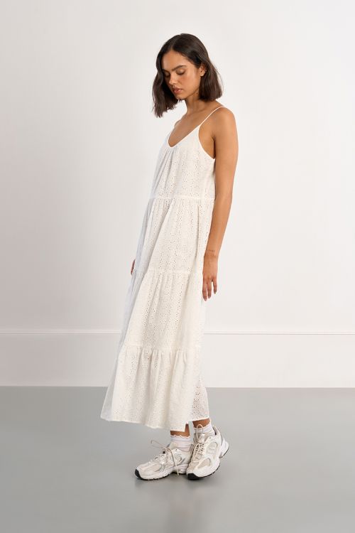 Robe maxi coton, en broderie anglaise
