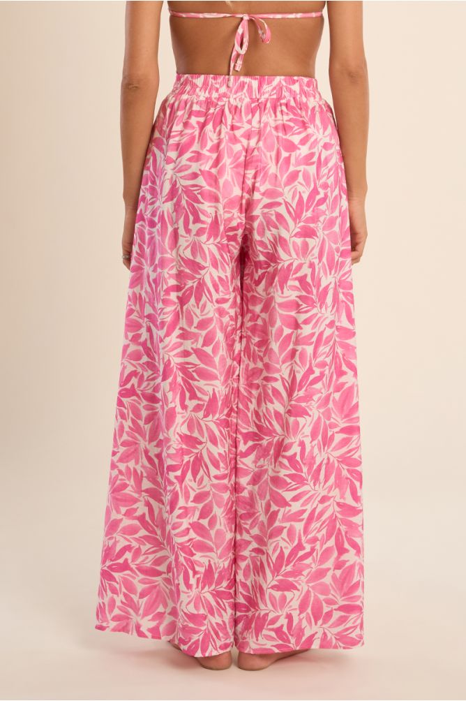 Pantalón de mujer largo, con estampado y lazada.