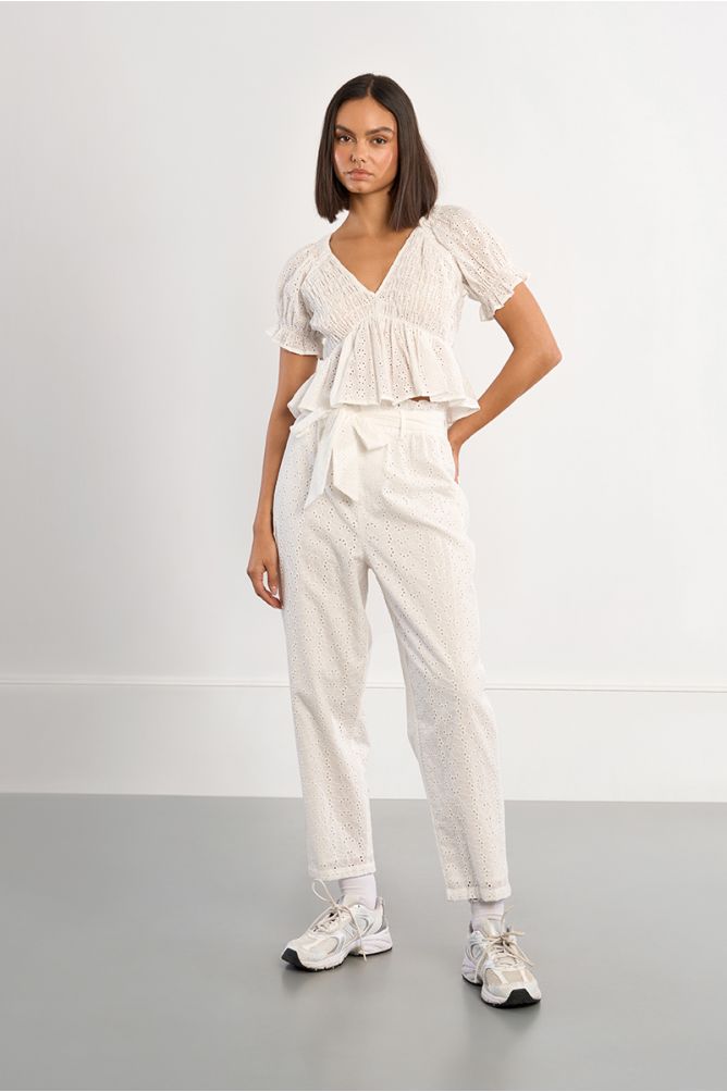 Pantalon coton, en broderie anglaise