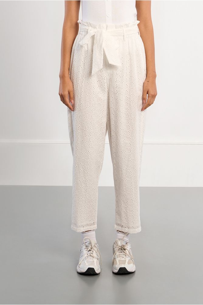 Cotton trousers, in broderie anglaise