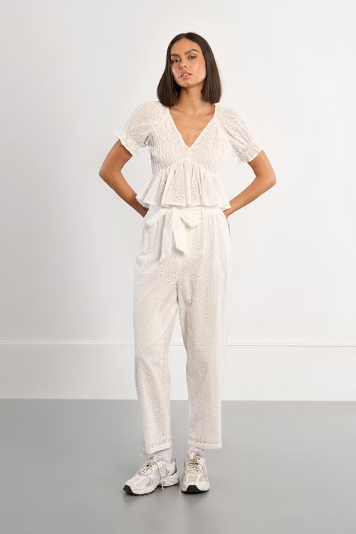 Cotton trousers, in broderie anglaise
