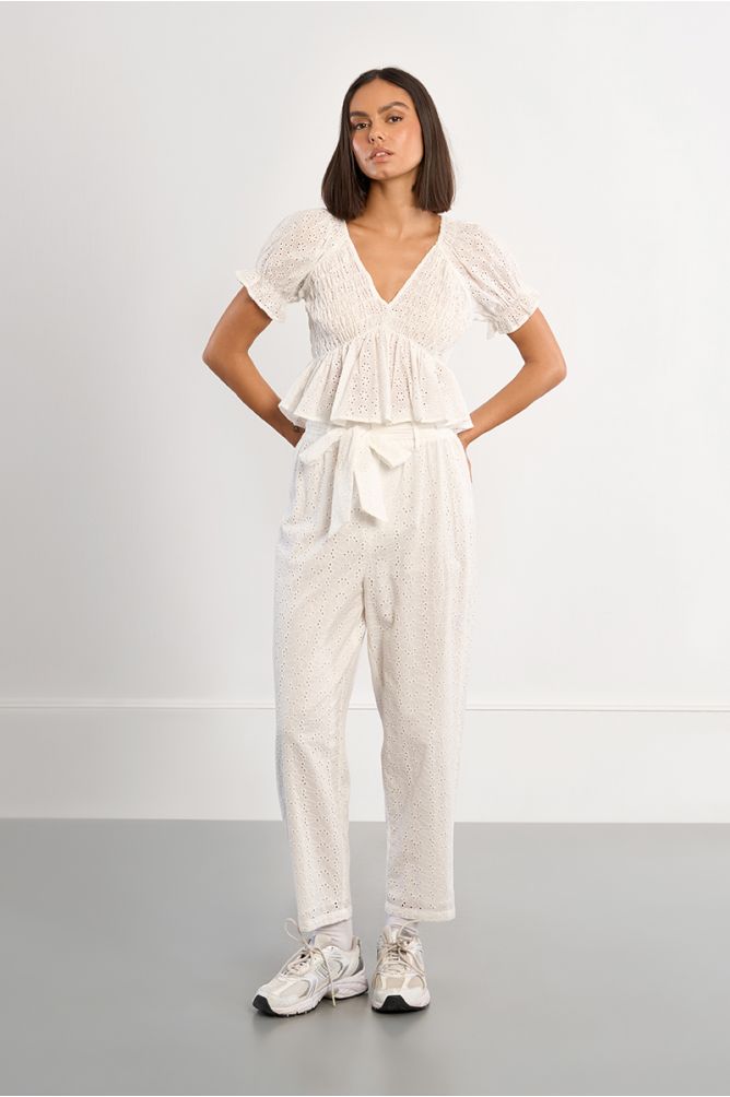 Pantalon coton, en broderie anglaise