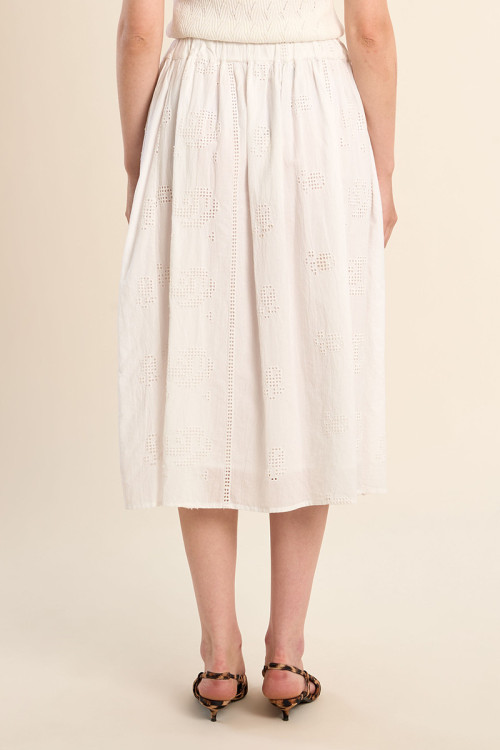 Midi cotton skirt, openwork embroidery