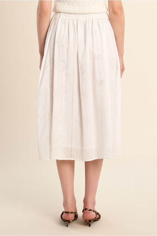 Midi cotton skirt, openwork embroidery
