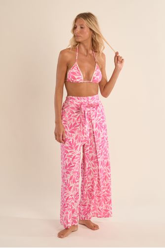 Pantalón de mujer largo, con estampado y lazada.