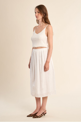 Midi cotton skirt, openwork embroidery