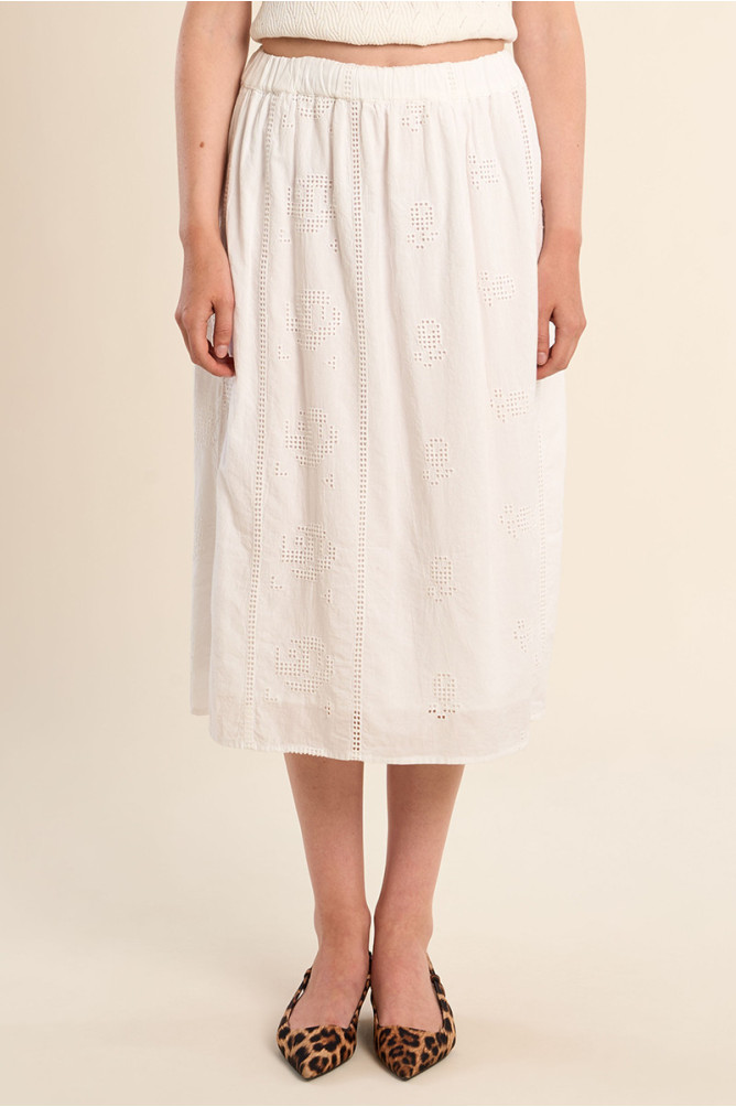 Midi cotton skirt, openwork embroidery