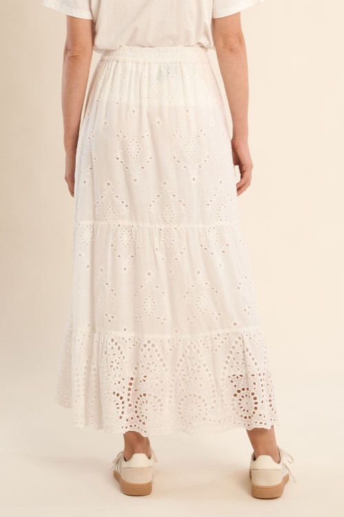 Jupe longue en coton, à broderie anglaise