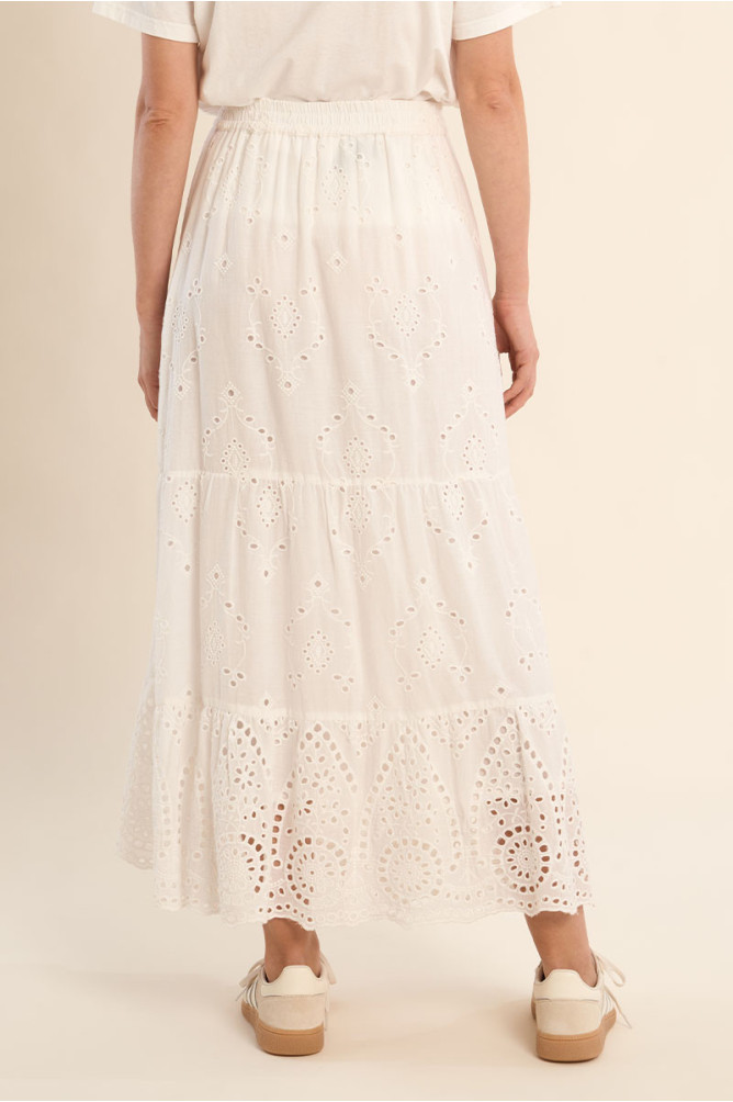 Long cotton skirt, with broderie anglaise