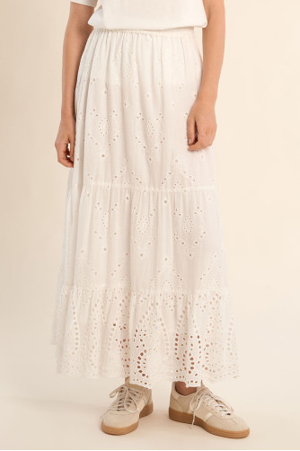 Long cotton skirt, with broderie anglaise