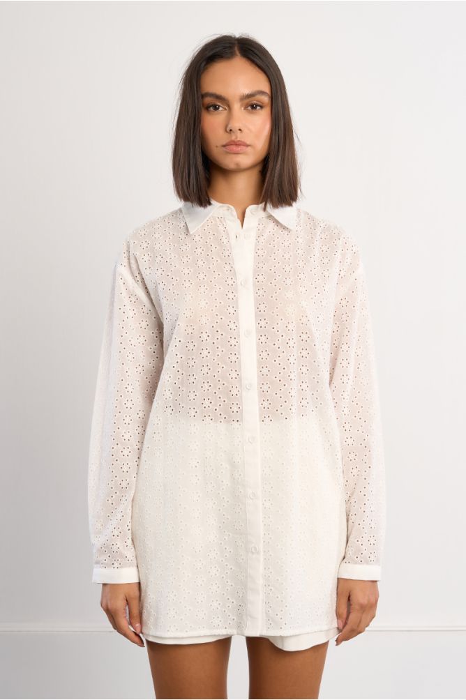 Cotton shirt, in broderie anglaise