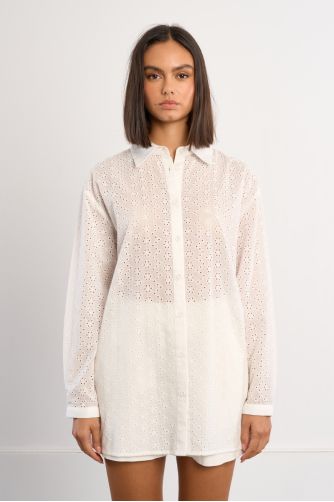 Cotton shirt, in broderie anglaise