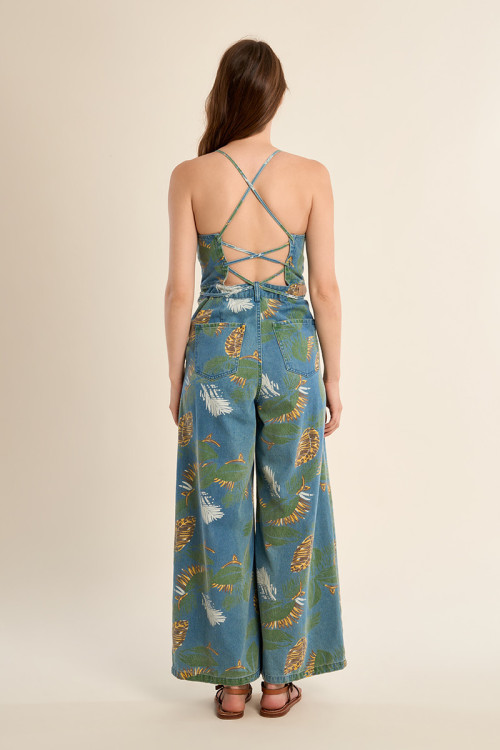 Printed denim jumpsuit