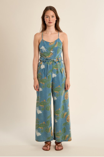Printed denim jumpsuit