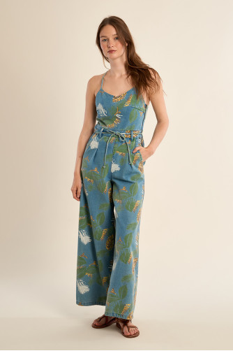 Printed denim jumpsuit