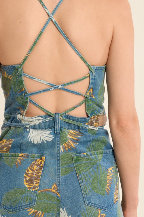 Printed denim jumpsuit