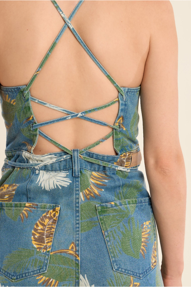 Printed denim jumpsuit
