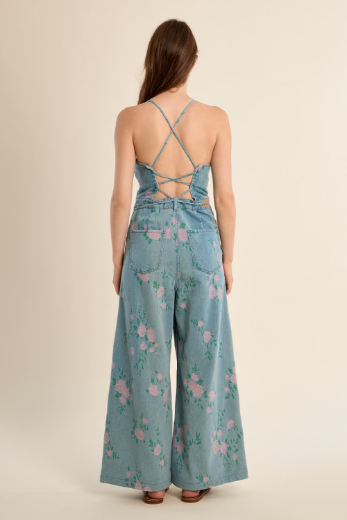 Floral denim jumpsuit