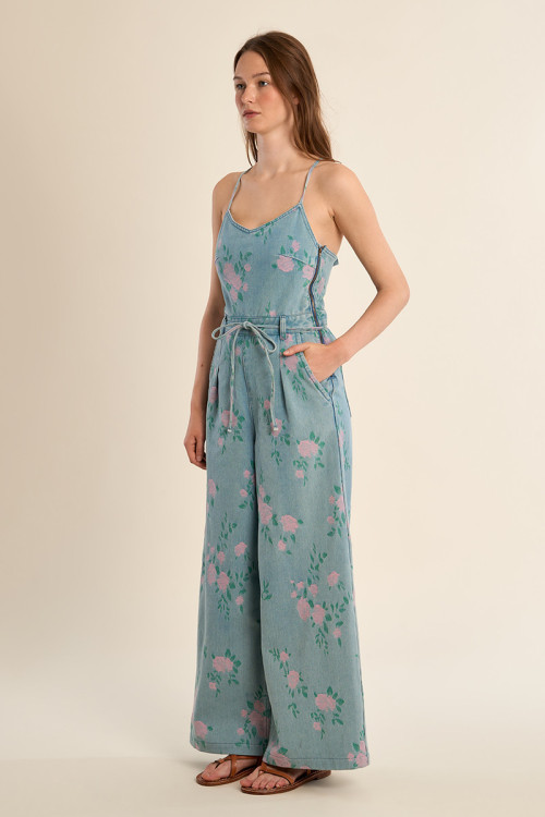 Floral denim jumpsuit