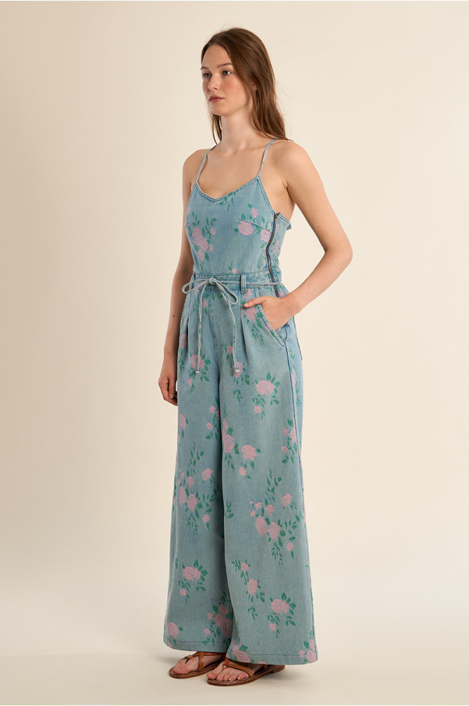 Combinaison en denim fleurie