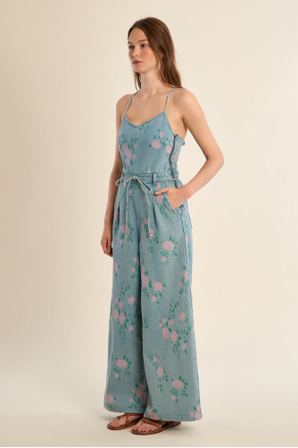 Combinaison en denim fleurie