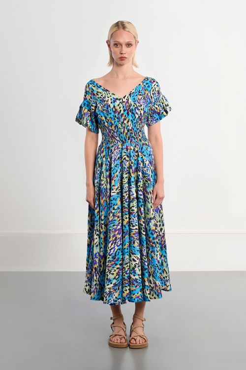 Maxi dress with ruffled mulitples