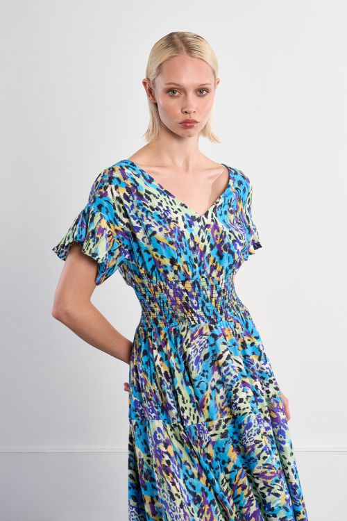 Maxi dress with ruffled mulitples