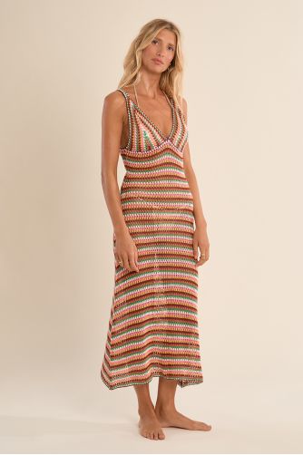 Vestido largo, de tirantes, multicolor.