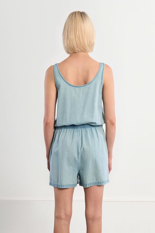 Cotton romper, denim effect