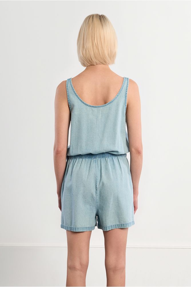 Combi-short en coton, effet denim