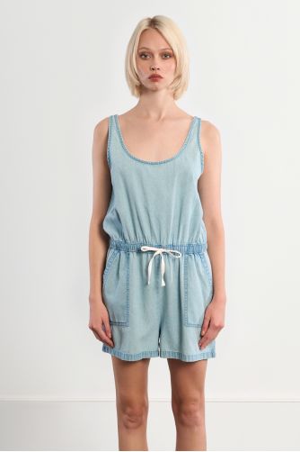 Combi-short en coton, effet denim