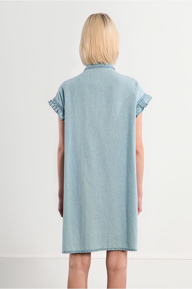 Robe smockée en coton, effet denim