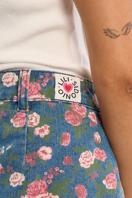 Floral denim mini skirt