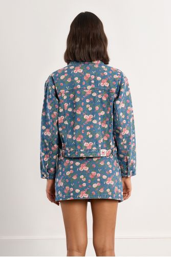 Veste denim à fleurs