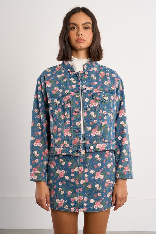 Floral denim jacket