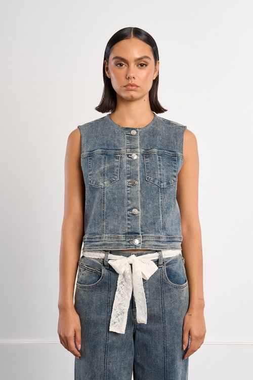 Chaqueta de mujer sin manga, vaquera.